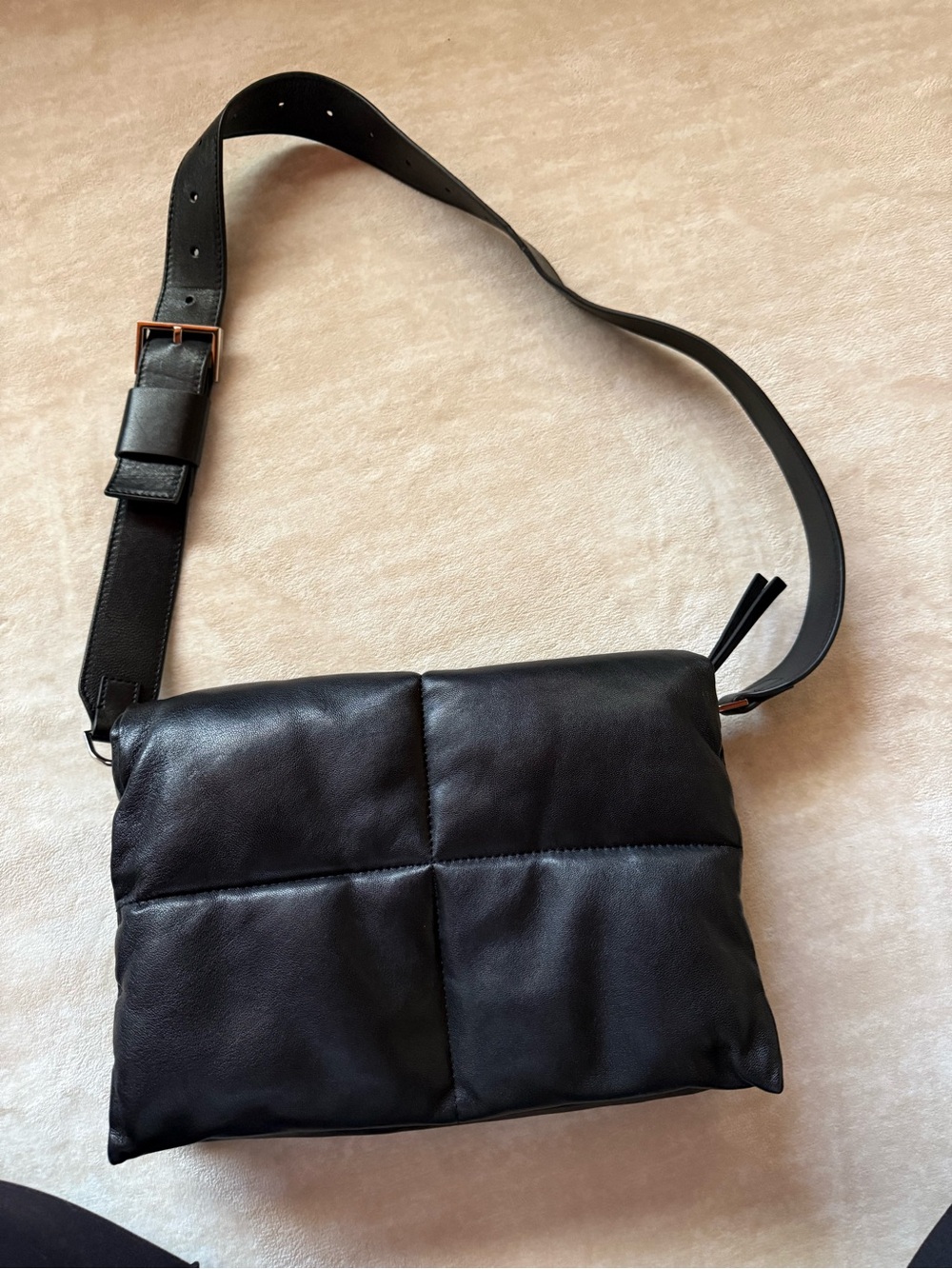 All Saints Black Quilted Leather Messenger Bag